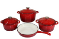 SMTE - Heavy Duty Cookware - 7 Pieces Cast Iron Pot Set - Red