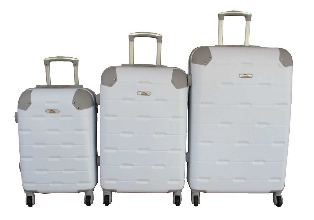 SMTE - Durable ABS 3Piece Luggage SetWhite, Spinner Wheels, Telescopic Handle