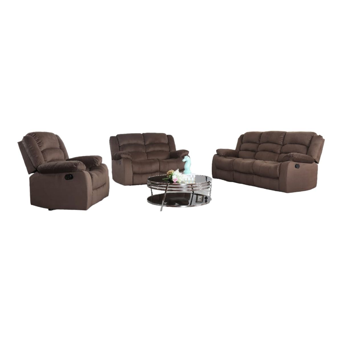 SMTE - Piece Leather Recliner Set9824Velvet Brown