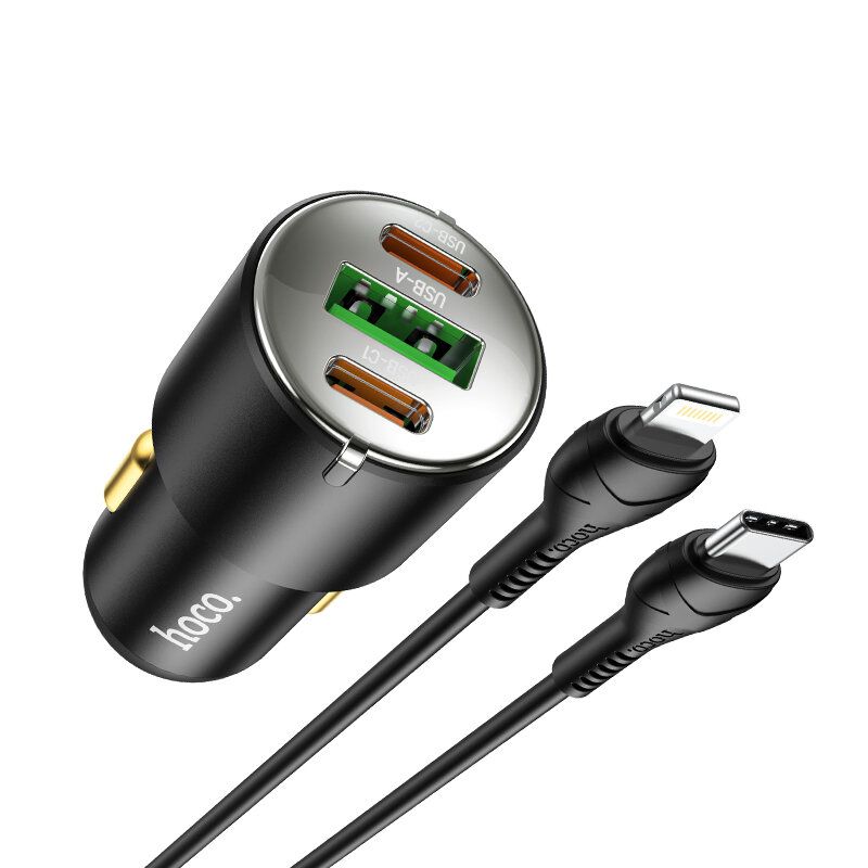 SMTE - Hoco NZ6 PD+QC 3.0 3 Port 45W Car Charger With Type C To Lightning Cable