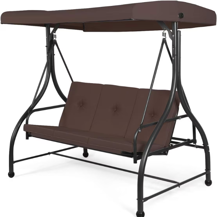 SMTE - Tangkula 3 Seats Converting Patio SwingBrown