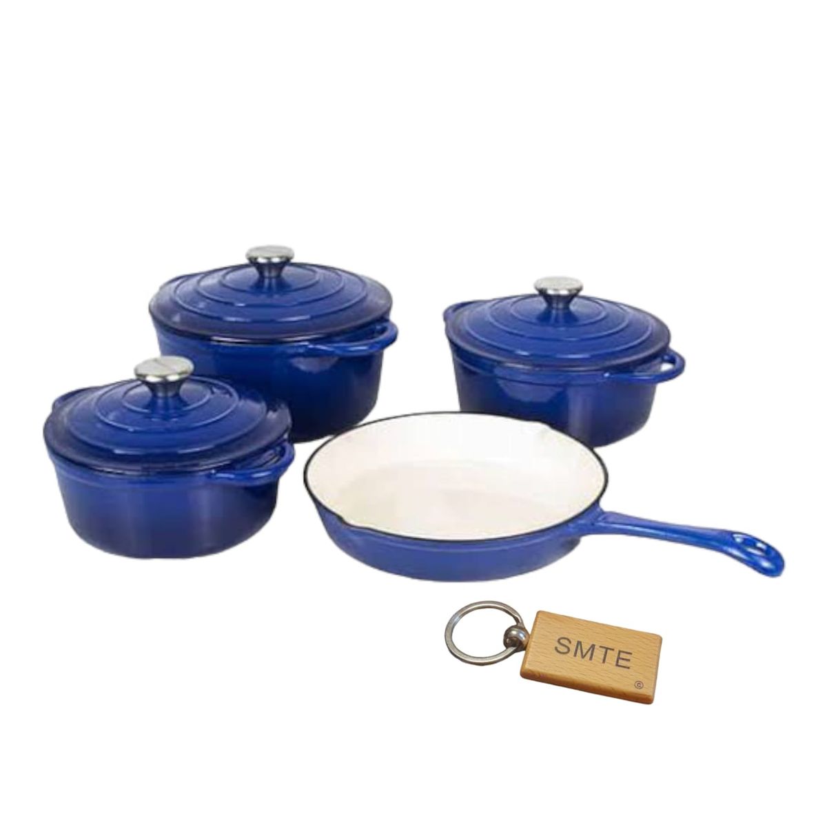 SMTE - Premium 7Piece Cast Iron Cookware Set+  KeychainBlue