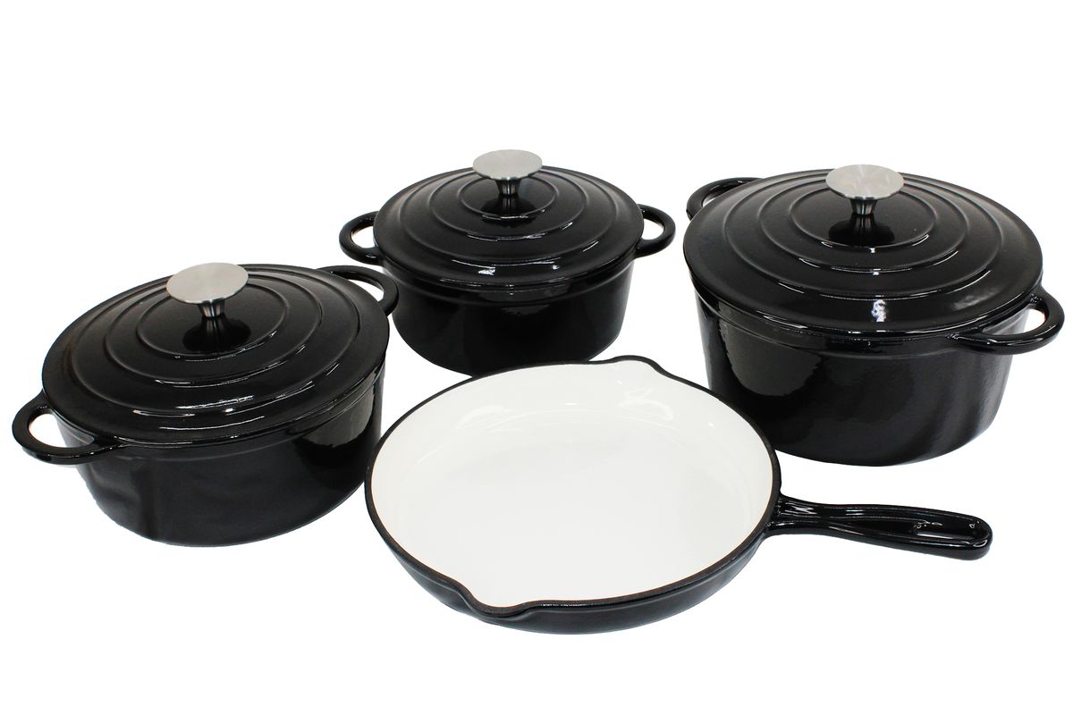 SMTE - 7-Piece Cast Iron Dutch Oven Cookware Pot Set - Black