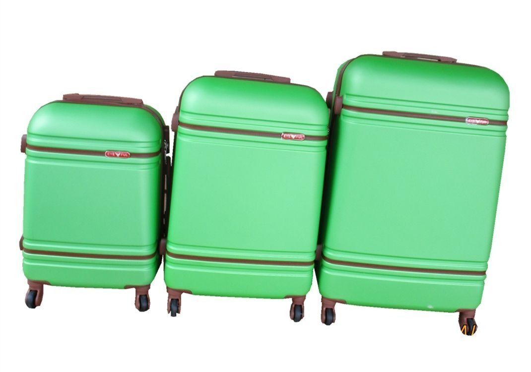 SMTE - 3Piece Hard Shell Luggage SetGreen with Brown Trim