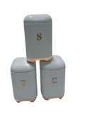SMTE - 3Piece SetTea, Coffee, Sugar CanisterLight Blue with Gold Trim