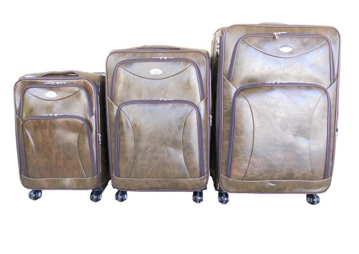 SMTE - IYH- Quality Luggage Set of 3 Leather Travel Suitcase Set - Dark Brown