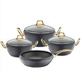 SMTE - OMS Non-Stick Granite Cookware Set - Black & Gold - 7-Piece