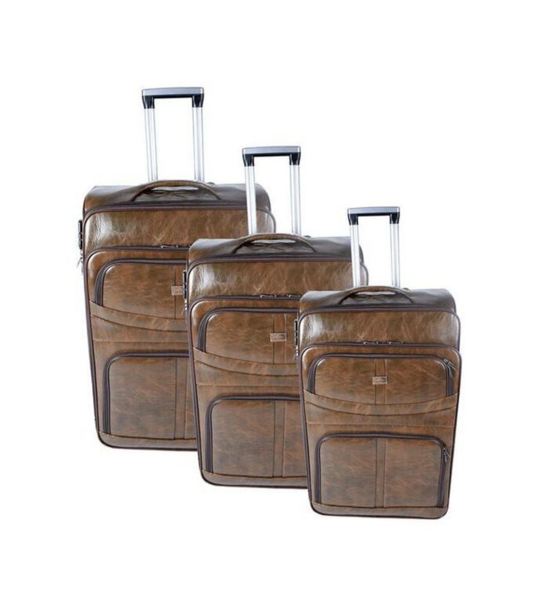 SMTE - Acesa Elite Luggage Set of 3 PU Leather Travel Suitcase Set - Brown