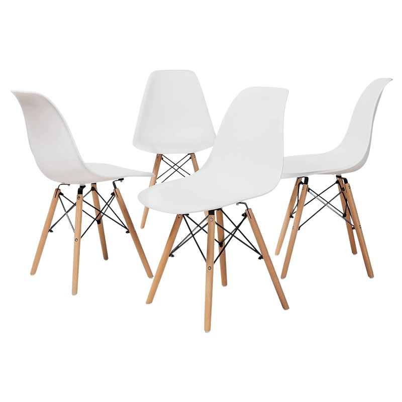SMTE - Pack of 4 White with Wooden Leg Dining Chairs