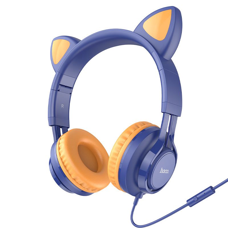 SMTE - Hoco W36 Wired 3.5mm Cute Cat Ear Headset with Mic & 1.2m Cable - Midnight Blue