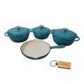 SMTE - Premium 7Piece Cast Iron Cookware Set+  KeychainTeal blue