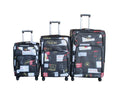 SMTE - 3 PiecePU Leather Expandable Trolley Luggage with Travel Print Design
