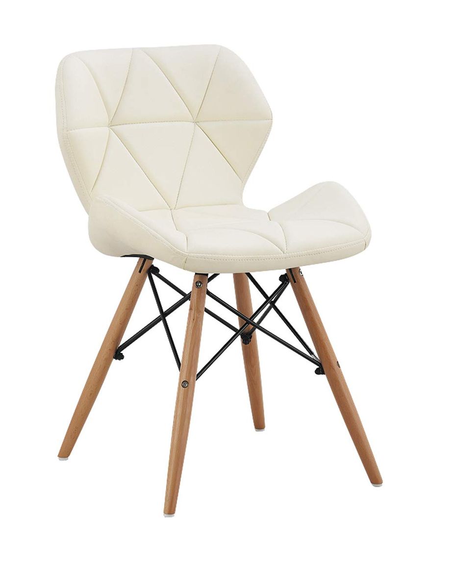 SMTE - Faux Leather Butterfly Design Ergonomic Dining Chair - Off-White
