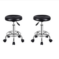 SMTE - PU Leather Round Rolling Stool with Foot Rest Swivel Height Adjustment - Black