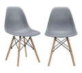 SMTE - Grey Modern Style Dining Chair Shell Plastic Chair with Wooden Legs Pack of 2