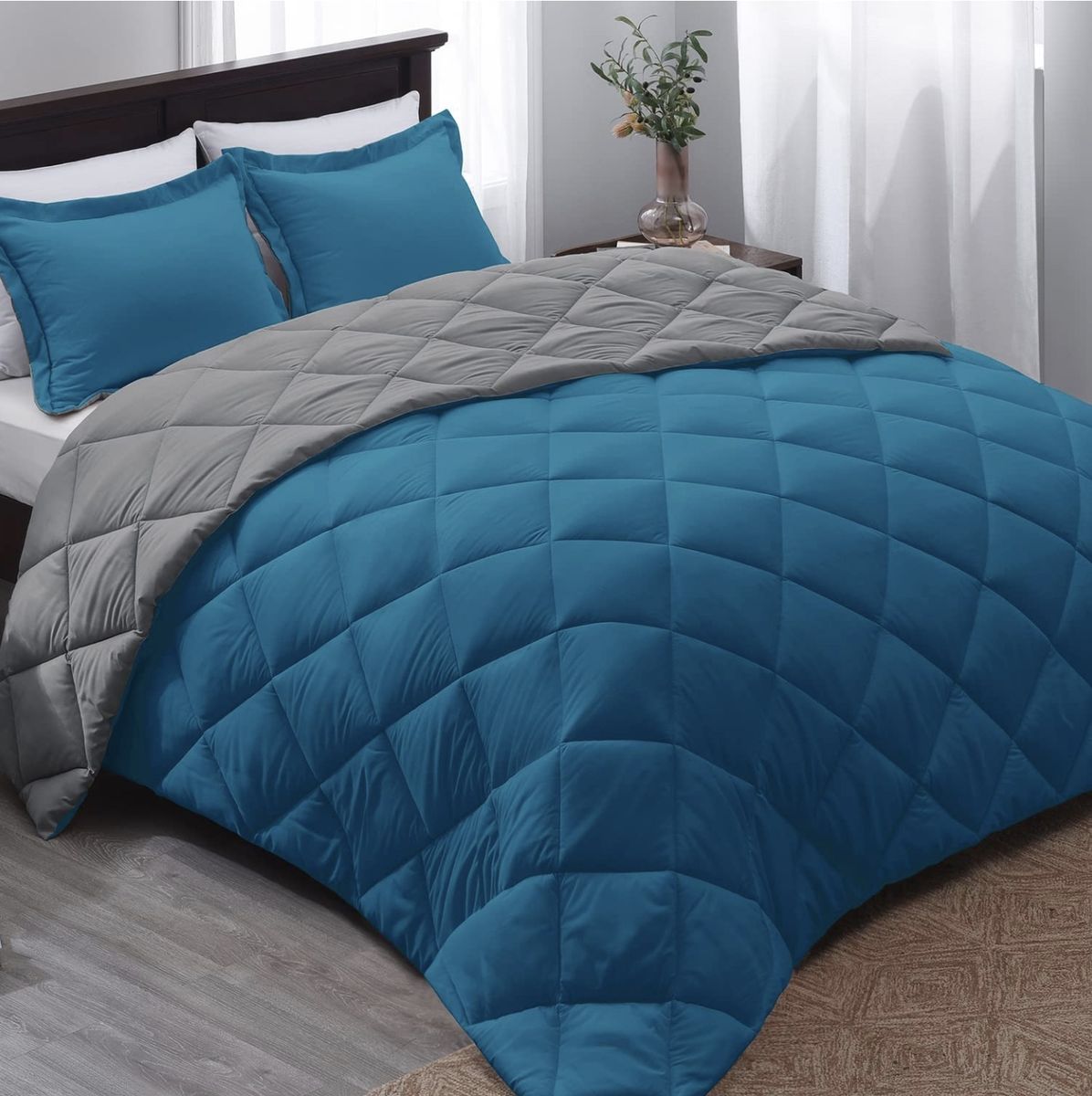 SMTE - Acesa Quality Reversible Comforter set 5 Piece - Blue/Charcoal - Double