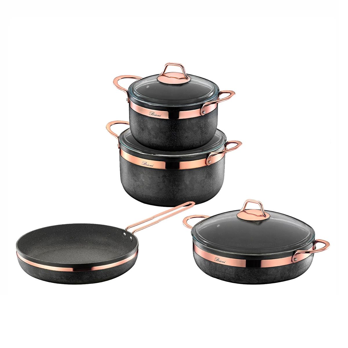 SMTE - Brioni Royal Stone 7 Piece Cookware Set - Black & Copper