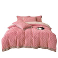 SMTE - 5-Piece Thickened Lamb Cashmere Blanket Bedding Set - Double/Queen - Pink