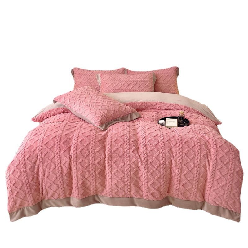 SMTE - 5-Piece Thickened Lamb Cashmere Blanket Bedding Set - Double/Queen - Pink