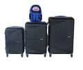 SMTE - Black 3Piece ABS Trolley Luggage Set with Blue Ladybug Backpack