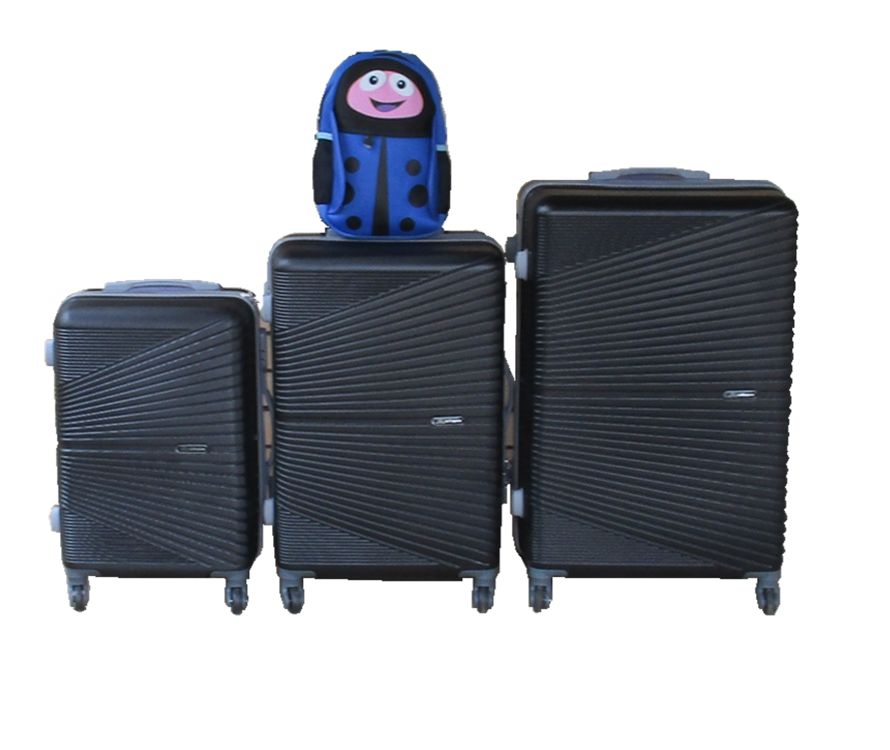SMTE - Black 3Piece ABS Trolley Luggage Set with Blue Ladybug Backpack