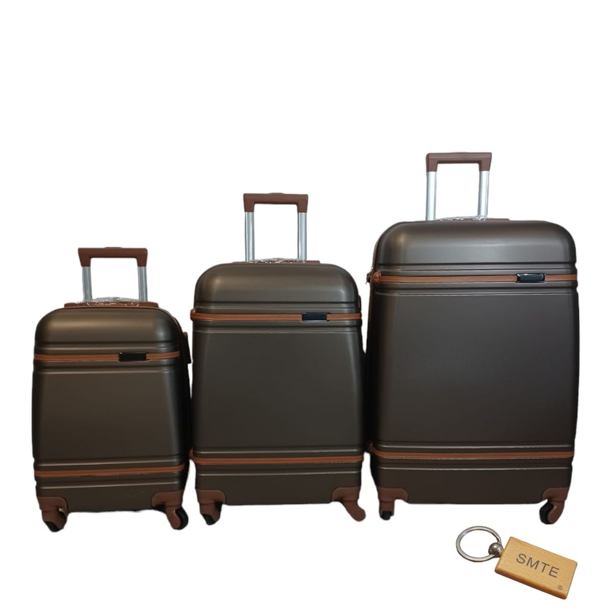 SMTE - 3 Piece Premium Bullet Luggage CollectionDark brown