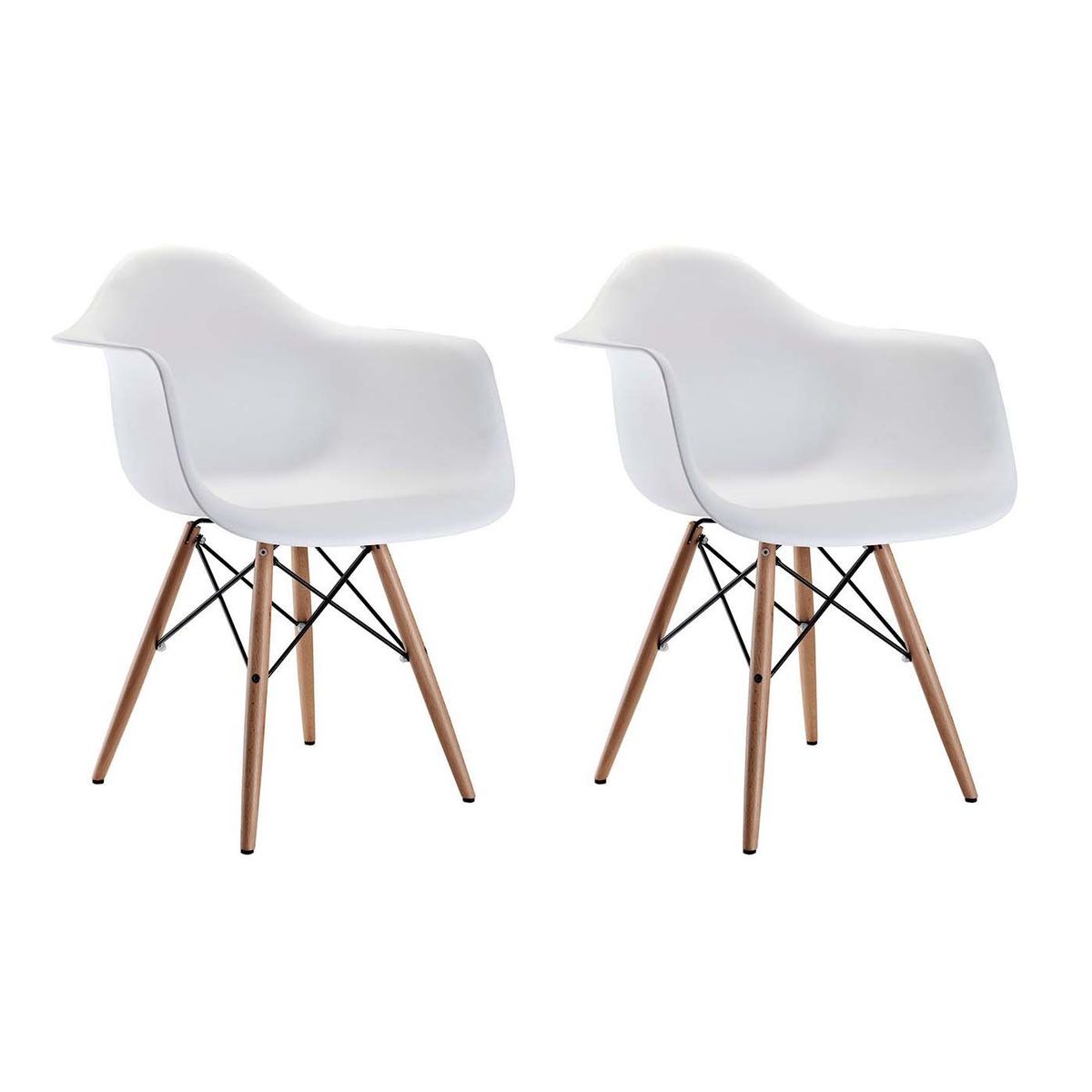 SMTE - Pack Of 2 Contemporary Mid-Century Eames Chairs With Armrest - White