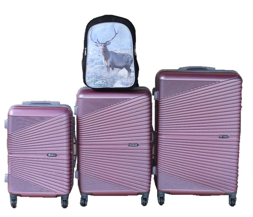 SMTE - Pink 3Piece ABS Luggage Set + DeerPrint Kids Backpack