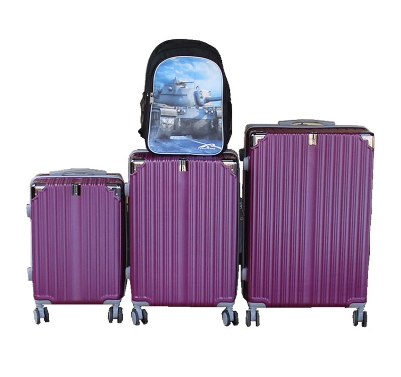SMTE - Purple 3Piece ABS Luggage Set + Military Tank Design Backpack
