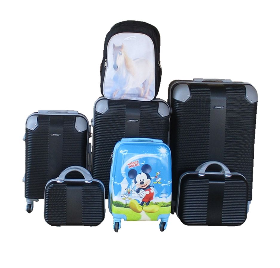 SMTE - 5Piece ABS Luggage Set with Spinner Wheels, Mickey Case & Horse Schoolbag