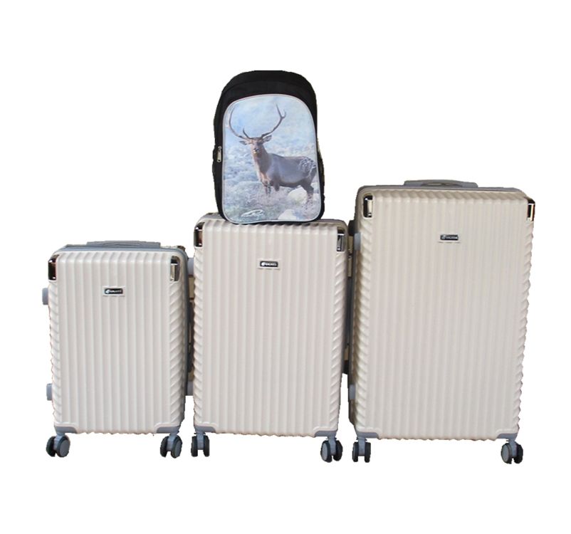 SMTE - 3Piece Cream ABS Luggage Set with Spinner Wheels + Deer School Bag
