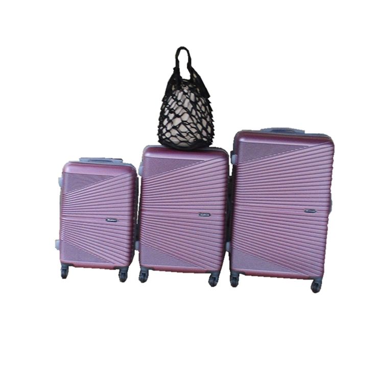 SMTE - Pink Iridescent 3Piece ABS Luggage Set + Black Mesh Tote Bag