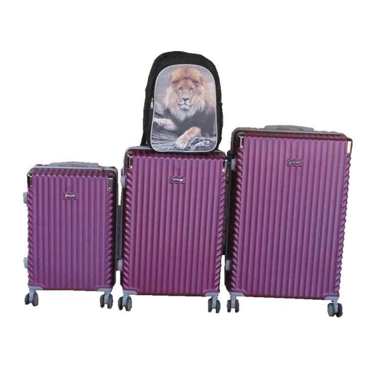 SMTE - ABS Purple Spinner Luggage Set with Lion Print Schoolbag 3Piece
