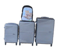 SMTE - Silver ABS 3Piece Trolley Luggage Set with Leopard Print School Bag