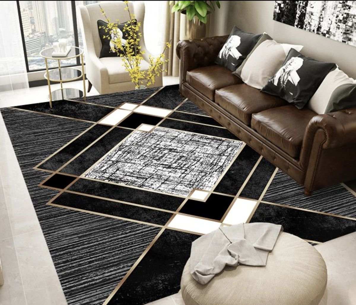 SMTE - Quality Modern 3m Geometric Design S3 Rug - Black