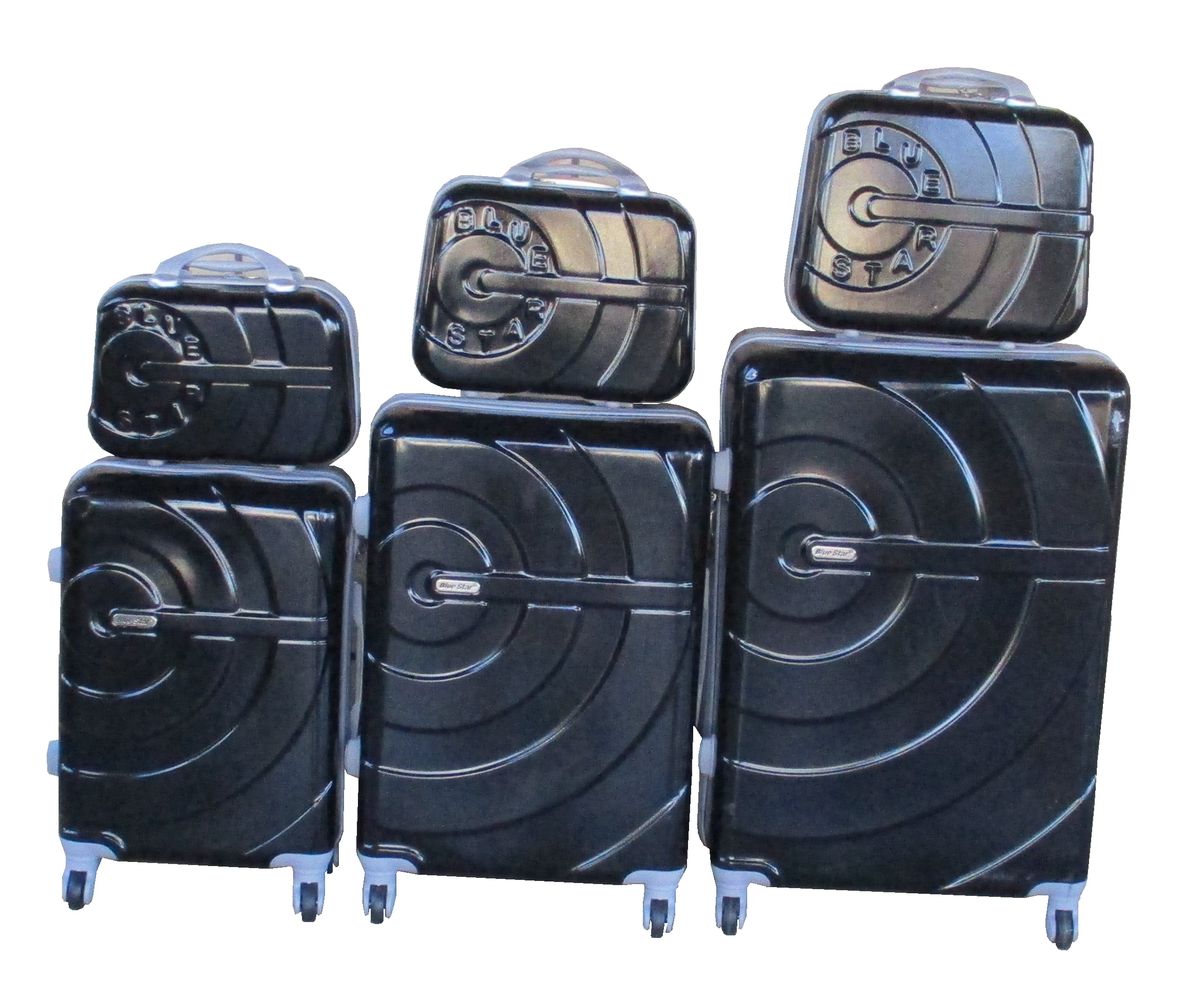 SMTE - Durable ABS 6Piece Black Luggage Set with Spinner Wheels & Combination Lock