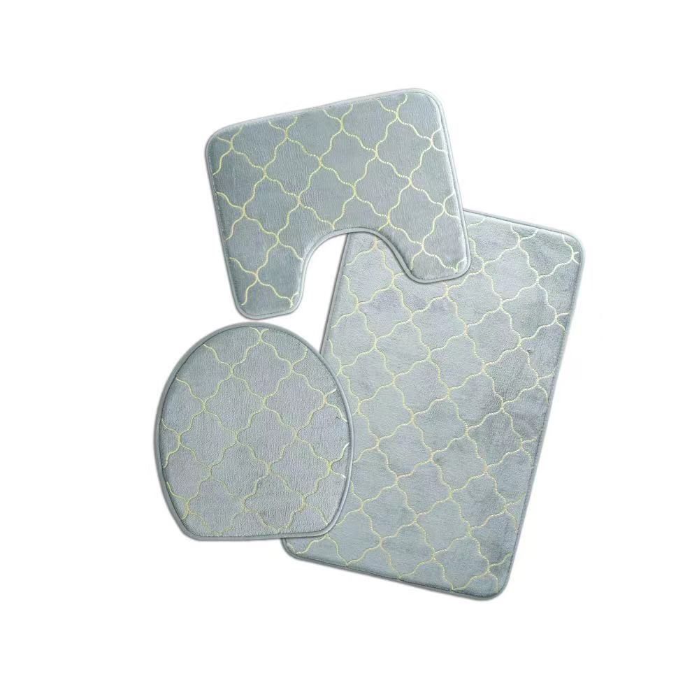 SMTE - Stunning 3 Piece Anti-Slip Soft Foam Bathroom Set - Diamond Grey