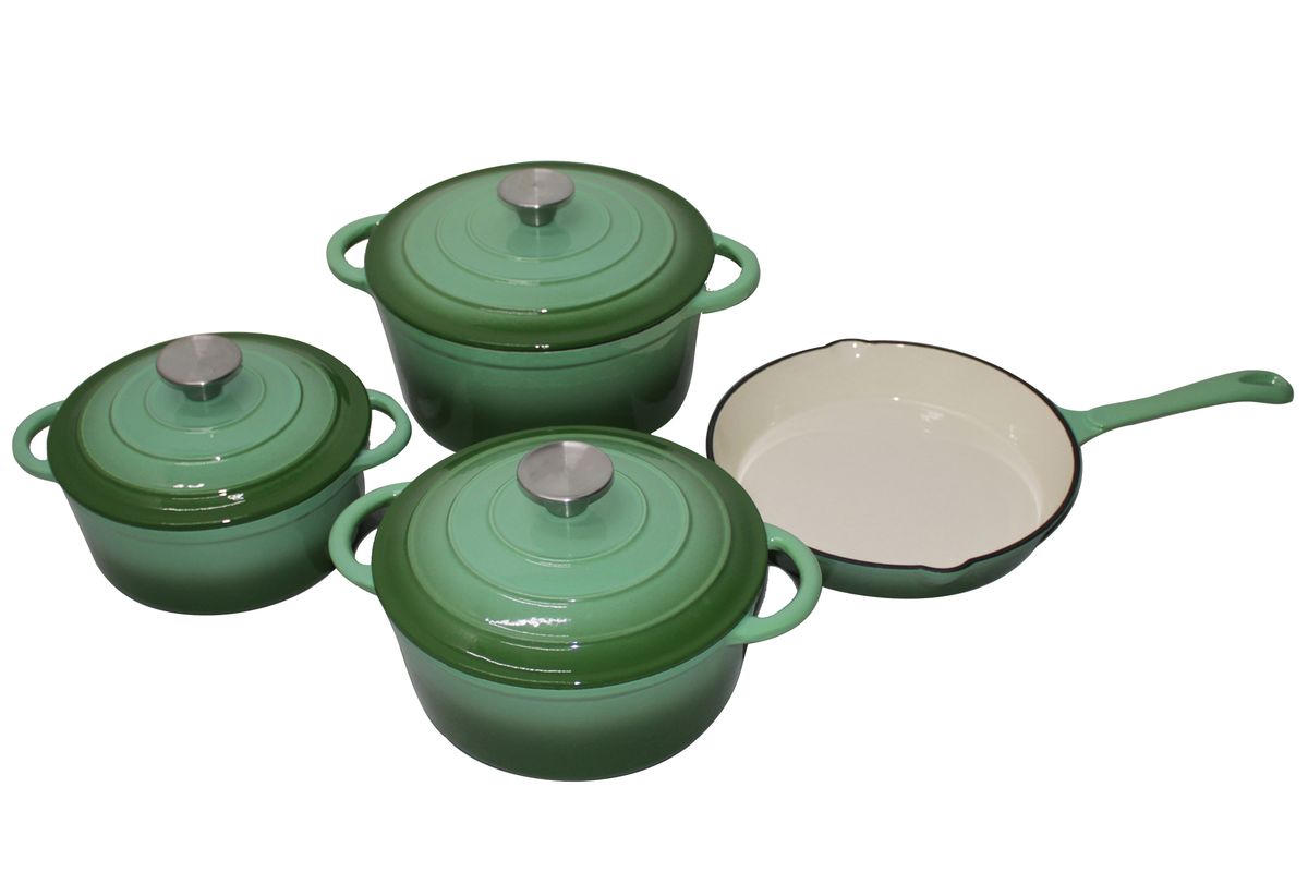 SMTE - King Cuisine 7 Piece Glazed Cast Iron Dutch Oven Cookware Pot & Pan Set