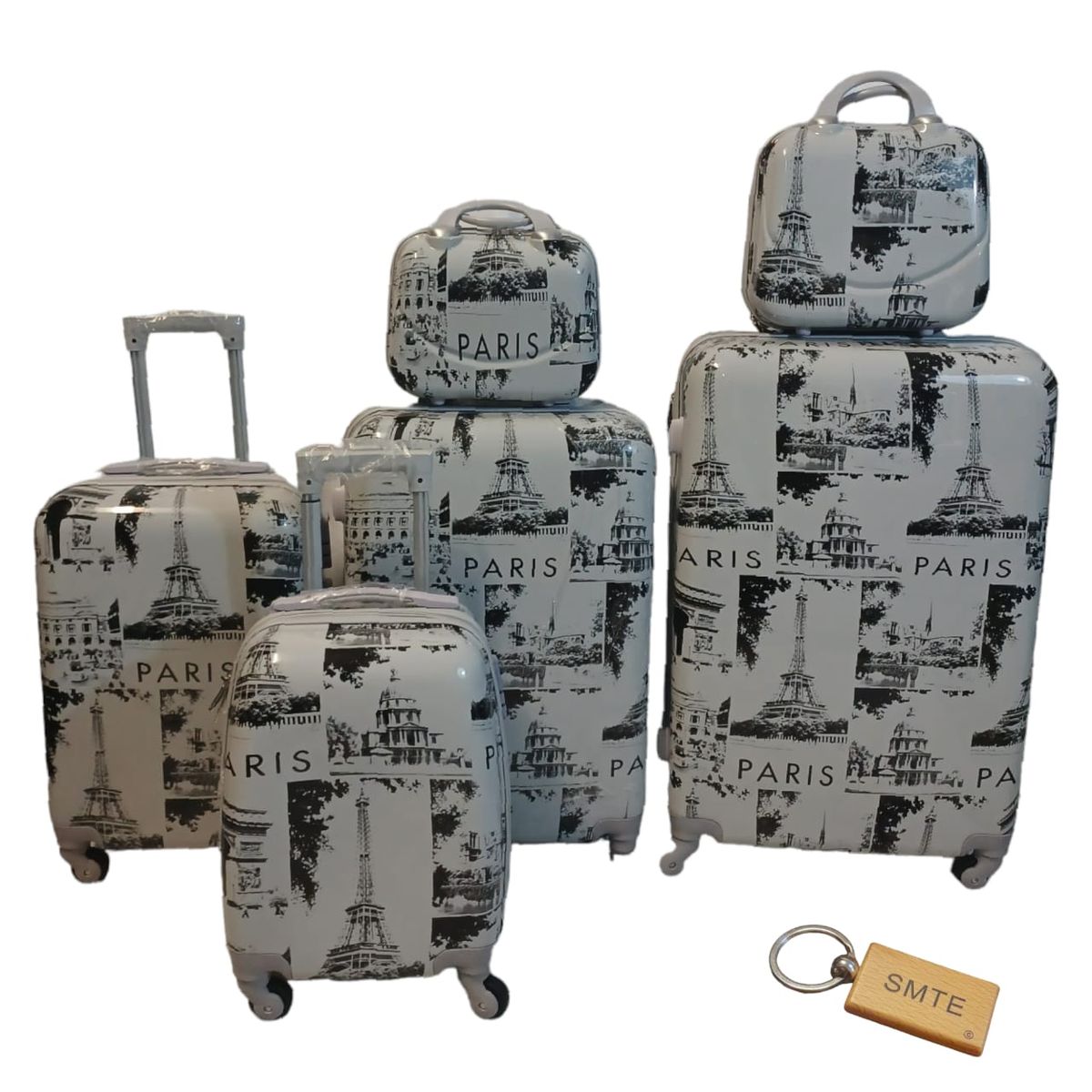 SMTE - Suitcase Set for Stylish and Seamless Travel 6 PieceParis & Keyring