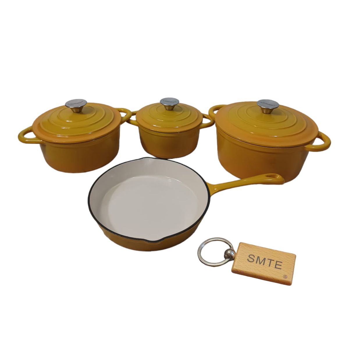 SMTE - Premium 7Piece Cast Iron Cookware Set+  KeychainCyber Yellow