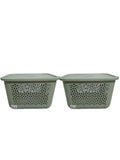 SMTE - Green 20L Storage Basket Set of 2 with Lids