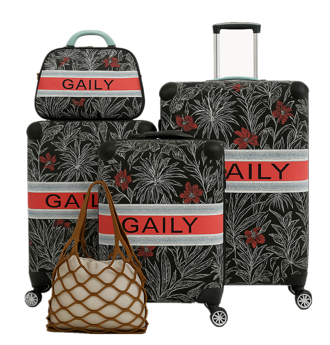 SMTE - GAILY 6Piece Tropical Luggage SetHardshell Spinner Suitcases & Mesh Bag