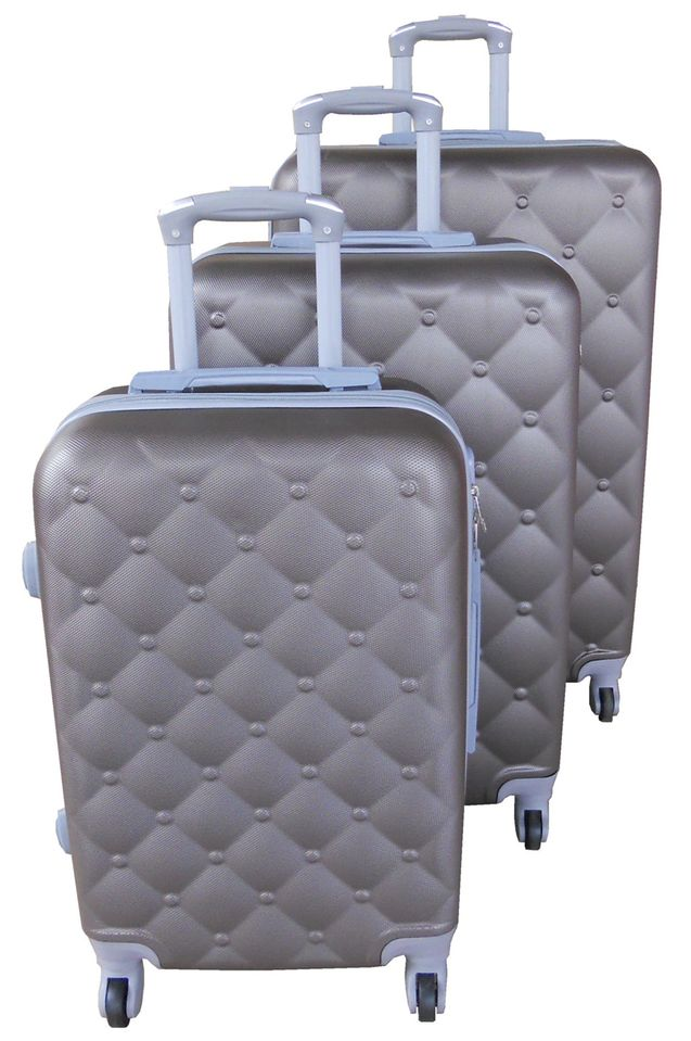 SMTE - 3Piece ABS Hard Shell Luggage SetQuilted/Striped Design and Brown
