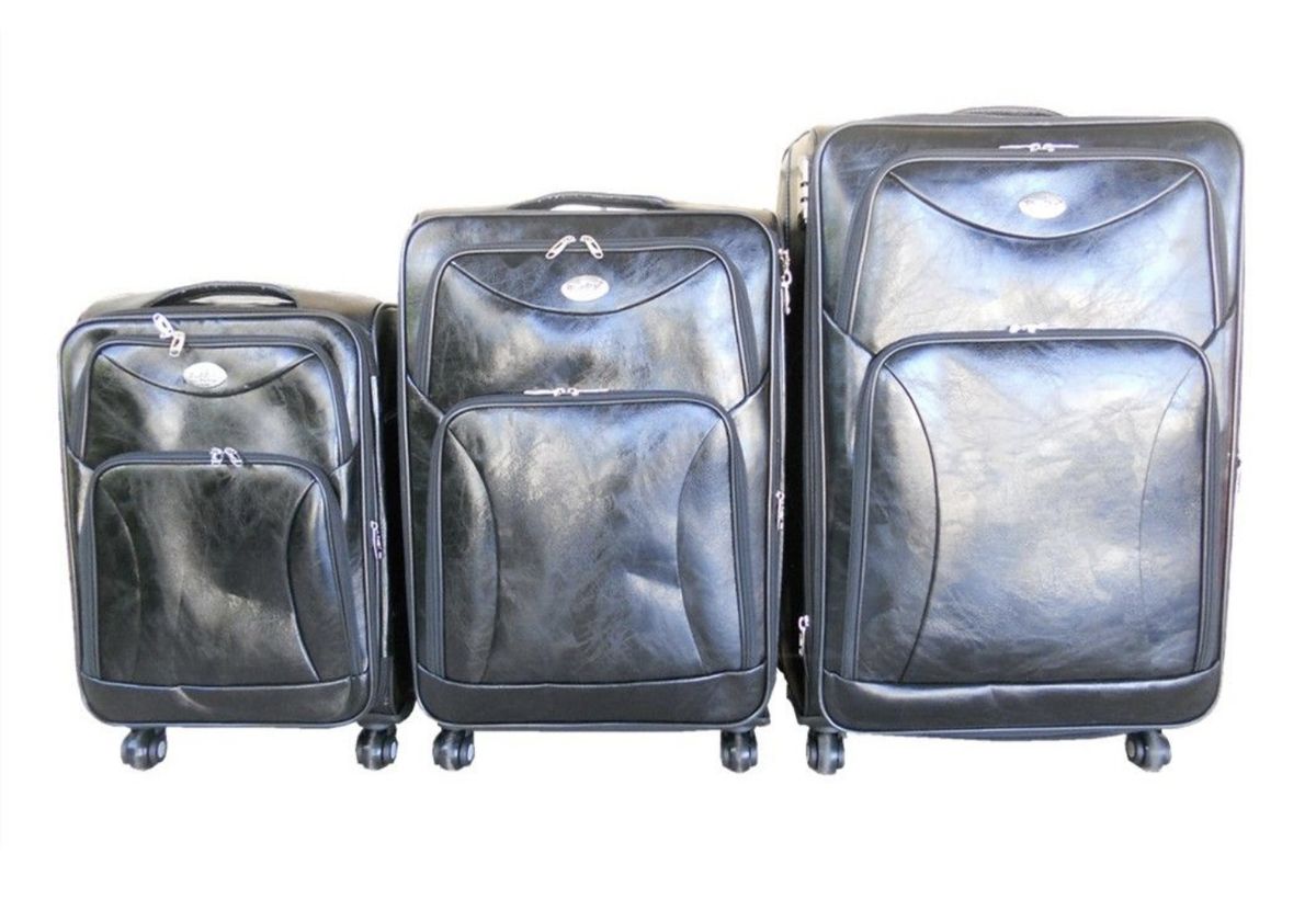 SMTE - IYH- Quality Luggage Set of 3 Leather Travel Suitcase Set - Black