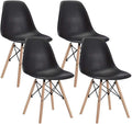 SMTE - Modern Style Dining Chair Shell Plastic Chair with wooden legs - Set of 4 - Black