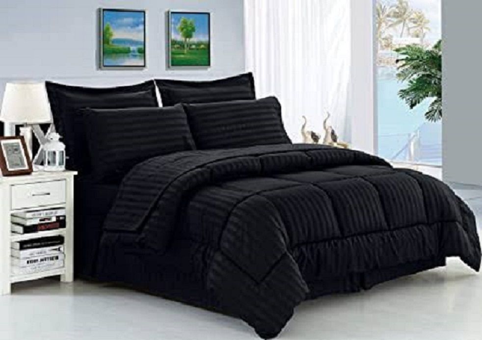 SMTE - 5-piece Plain Comforter Set Black Queen