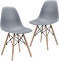 SMTE - Modern Style Dining Chair Shell Plastic Chair with Wooden Legs - Set of 2 - Grey