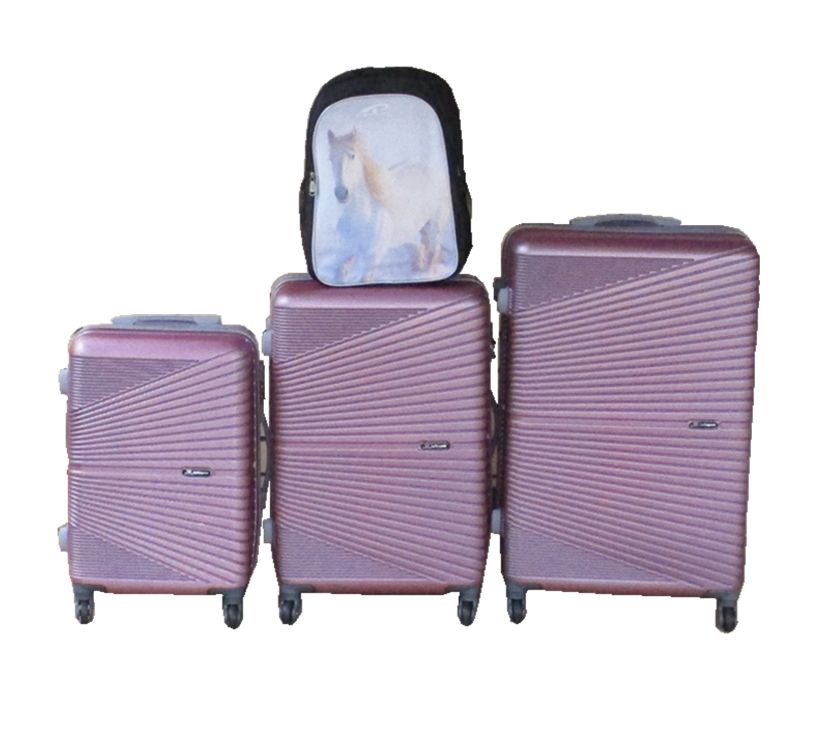 SMTE - Pink 3Piece ABS Luggage Set + Horse Print Backpack