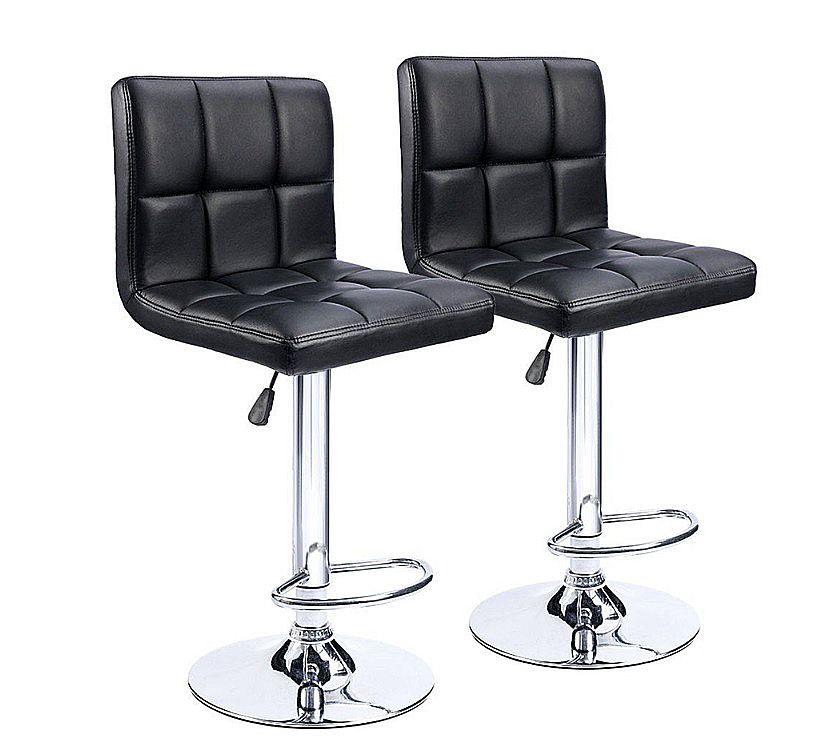 SMTE - Soft Leather Bar StoolsKitchen Counter ChairsSet of 2Black