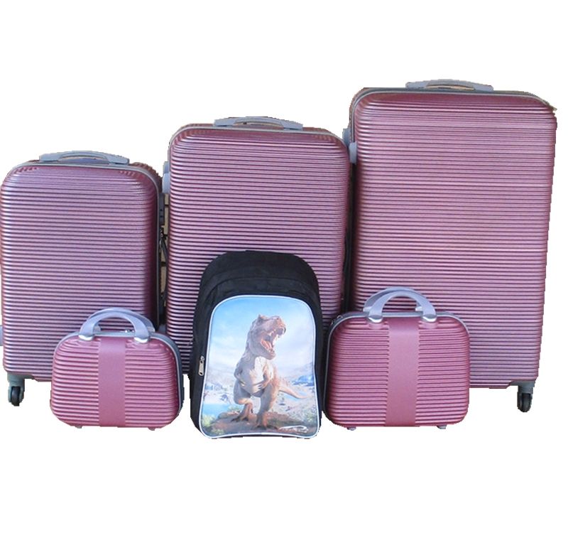 SMTE - 5Piece Pink HardShell Luggage Set + Kids Dinosaur Backpack